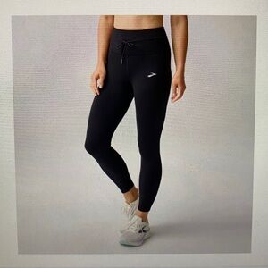 Brooks Logo Reflective Luxe Black Gym Yoga Running Pants NWT